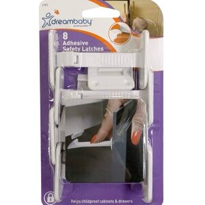 Dreambaby Adhesive Safety Latches for Drawers & Cabinets, White, 8 Count